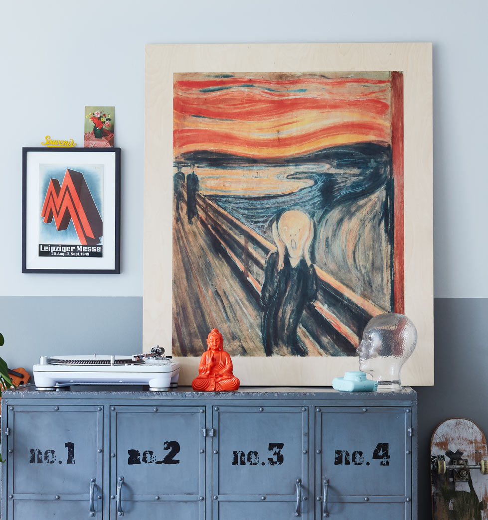 Výkřik, Edvard Munch, obraz na dřevě s okrajem
