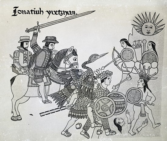 Fight between the Spanish and the Aztecs, plate from ''Antiguedades Mexicanas'' od Alfredo Chavero 1892Spanish School