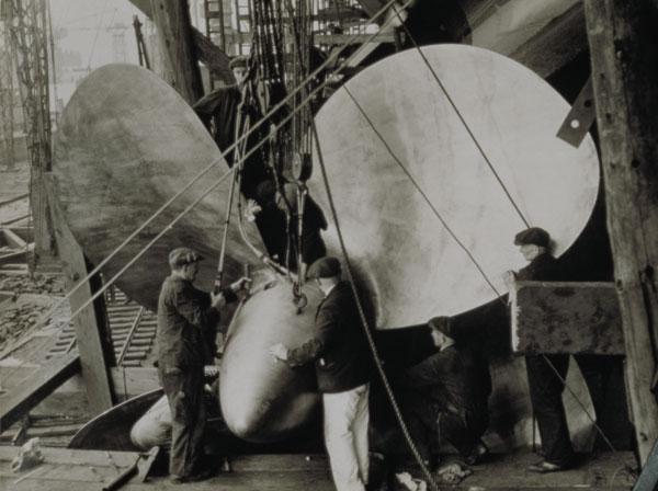 RMS Queen Elizabeth at John Brown docks, August 1938 (b/w photo) 