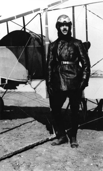 Roland Garros (1888-1918) standing beside his plane, 1915 (b/w photo)  od French Photographer