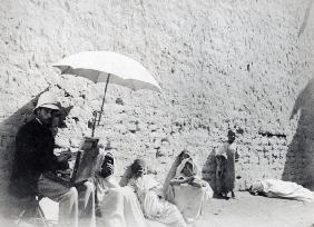 Paul Albert Laurens painting at Biskra, Algeria, 1892 (b/w photo) 