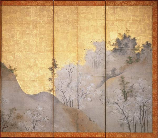 Spring Landscape (pen & ink, colour, gold paper on panel) (see 216558) od Linkoku