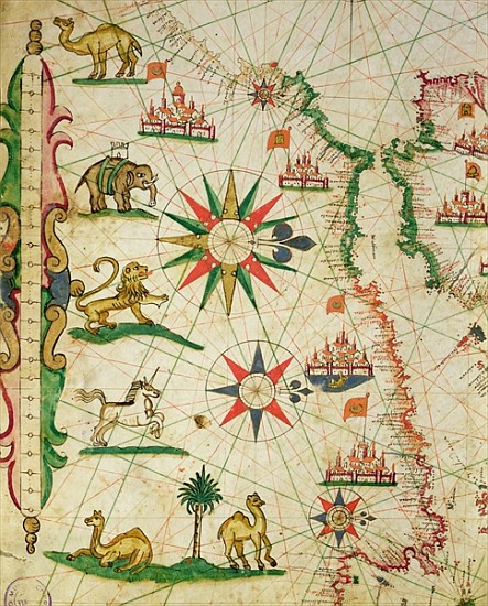 The North African Coast, from a nautical atlas, 1651(detail from 330919) od Pietro Giovanni Prunes