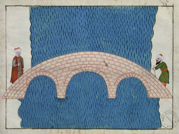 Ms. cicogna 1971, miniature from the ''Memorie Turchesche'' depicting the Galata Bridge od Venetian School