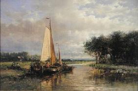 Dutch Barges on a River