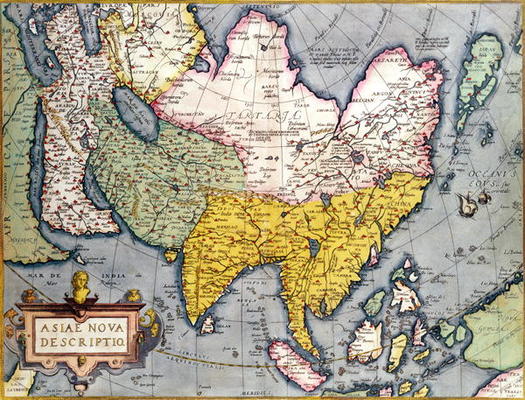 Asia: Map of the continent including Japan and the East Indies with part of New Guinea, c.1580 (colo od Abraham Ortelius
