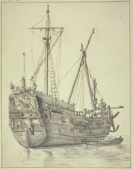 Abgetakeltes Schiff mit Boot od Abraham Storck d. Ä.