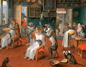 Barber's shop with Monkeys and Cats