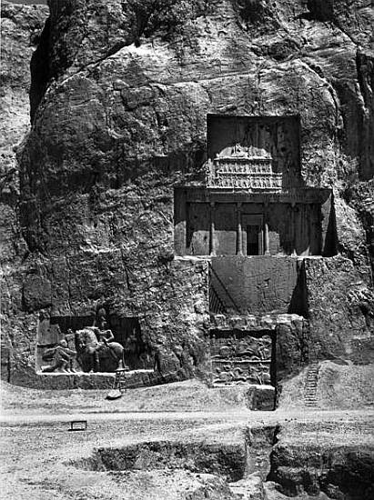 The rock-cut tomb of Artaxerxes I, c.466-464 BC, with a Sasanian relief below depicting Shapur I''s  od Achaemenid