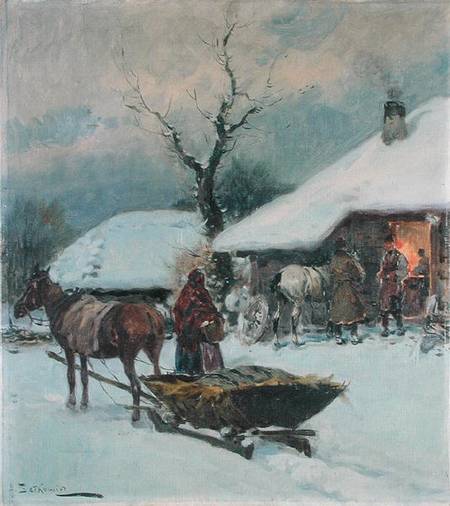 Sleighs in Front of a House od Adam Setkowicz