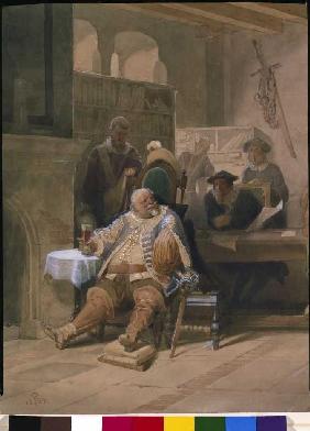 Falstaff scrutinizes his recruits (detail)