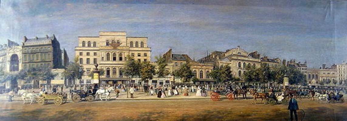 Panorama of Le Boulevard du Temple and its several theatres, c.1860 (colour litho) od Adolphe Martial Potemont