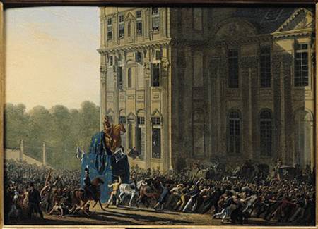 Transporting the Statue of Henri IV (1553-1610) in Front of the Flora Pavilion of the Louvre od Adolphe Roehn
