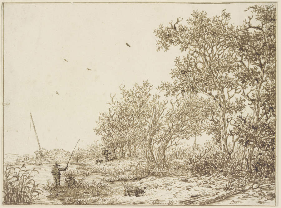 Landschaft mit Bäumen, vorne ein Angler od Adriaen Hendriksz. Verboom