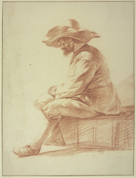 Sitzender Mann mit großem Hut nach links od Adriaen van de Velde