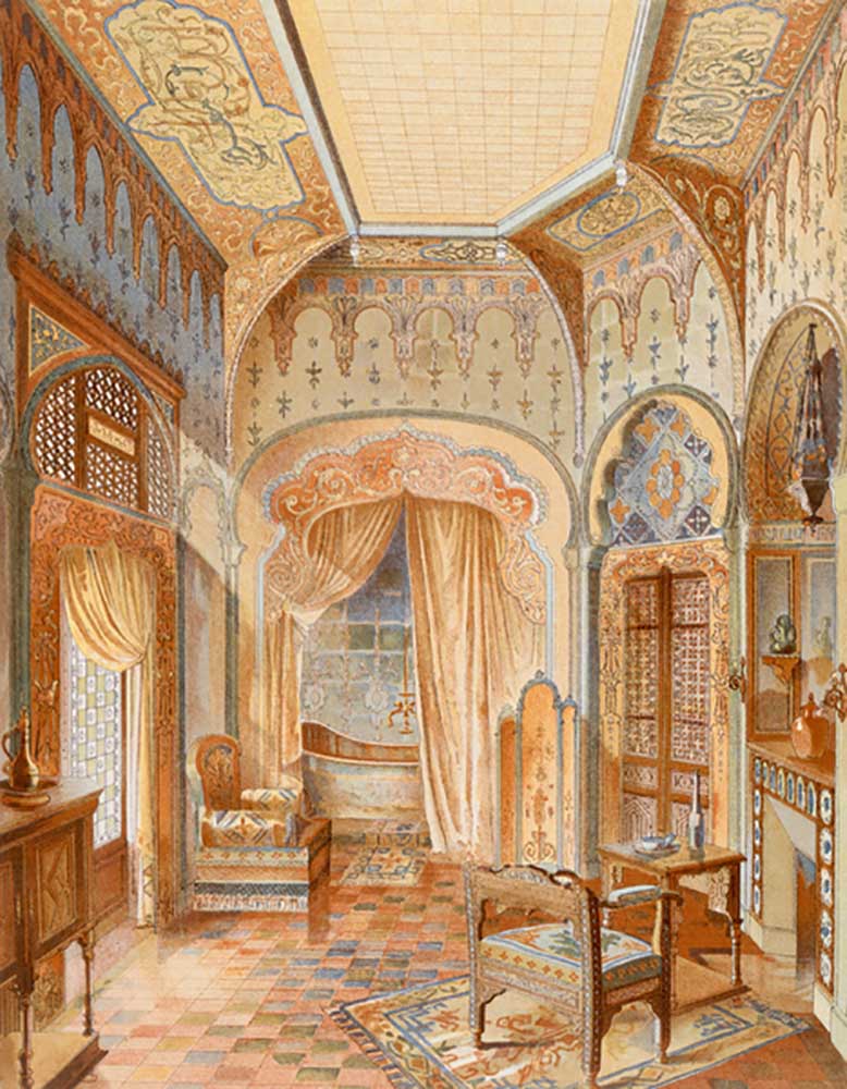 A Moorish style bathroom interior, illustration from La Decoration Interieure published c.1893-94 od Adrien Simoneton