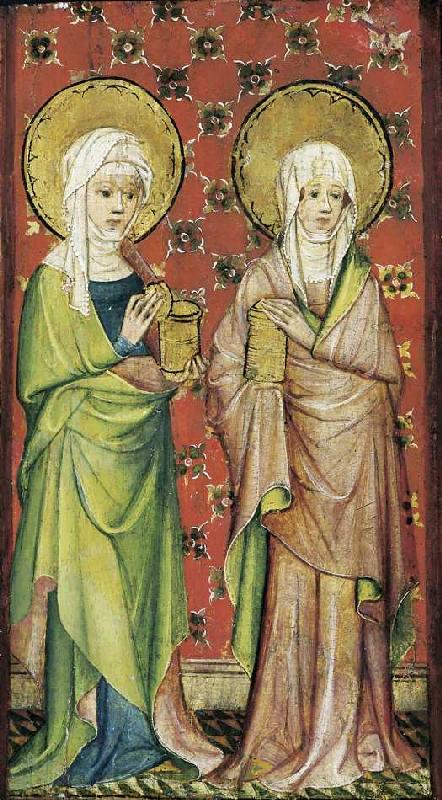 Der Engel empfängt die drei Marien am Grabe (rechter Flügel). od Älterer Meister der Aachener Schranktüren