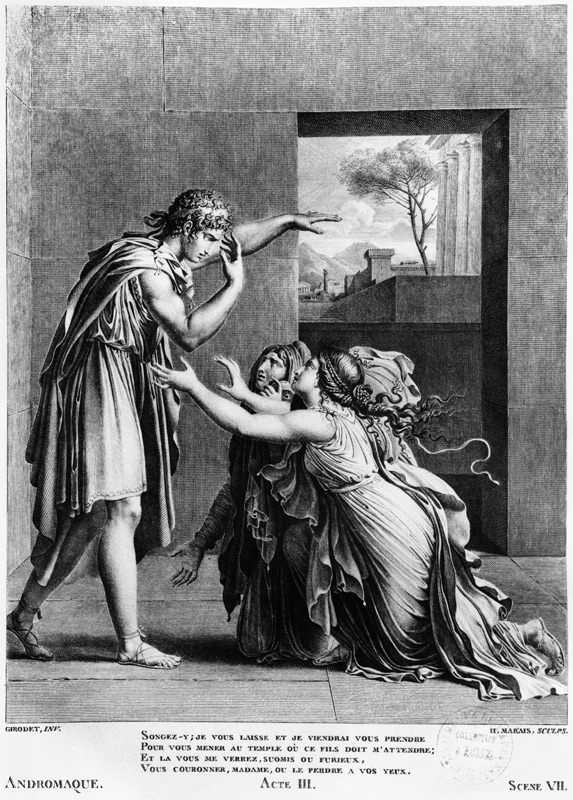 Andromache at the feet of Pyrrhus, illustration from Act III Scene 7 of ''Andromaque'' Jean Racine ( od (after) Anne Louis Girodet de Roucy-Trioson