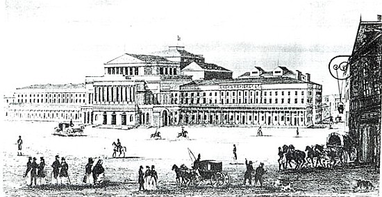 View of the Grand Theatre, Warsaw; engraved by Adam Pilinski (1810-87) od (after) Antonio Corazzi