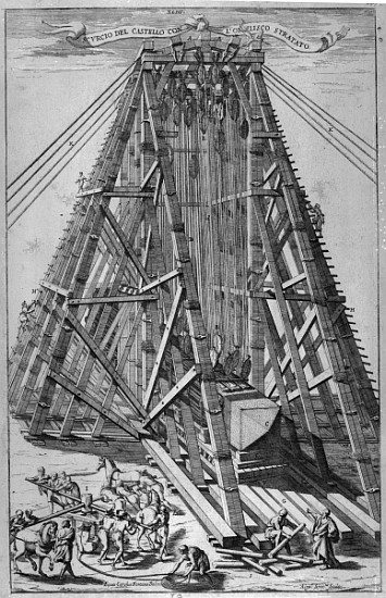 Erecting the Ancient Egyptian Obelisk in St. Peter''s Square, Rome; engraved by Alessandro Specchi od (after) Carlo Fontana
