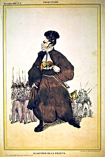 Caricature of Baron Pasquier as ''Saviour of France'' od (after) Fortune Delarue