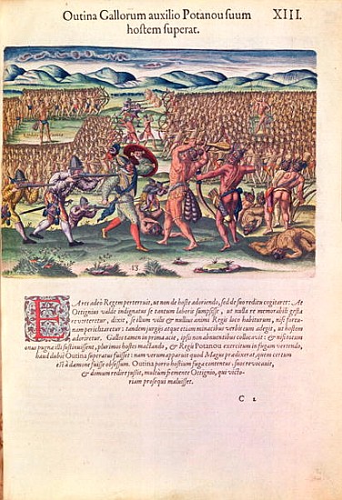 The French Help the Indians in Battle, from ''Brevis Narratio..''; engraved by Theodore de Bry (1528 od (after) Jacques (de Morgues) Le Moyne
