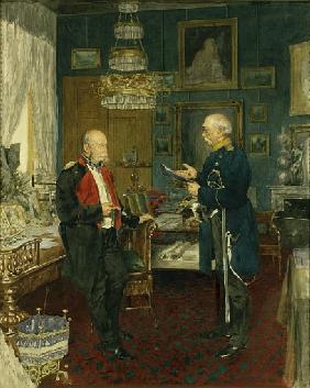 Bismarck with Emperor Wilhelm I in a room in the Unter den Linden palace, Berlin