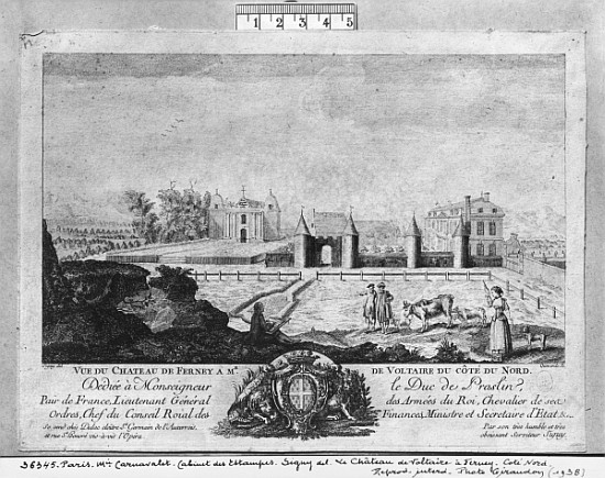 Voltaire''s house in Ferney, north side; engraved by Francois, Maria, Isidore Queverdo (1748-97) od (after) Louis Signy