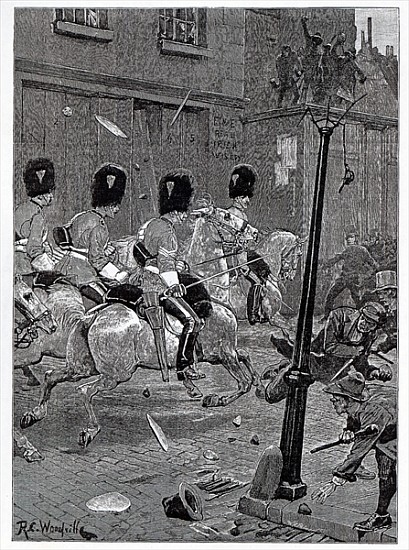 The Irish Land League Agitation: Scots Greys charging the mob at Limerick, illustration from ''The I od (after) Richard Caton Woodville