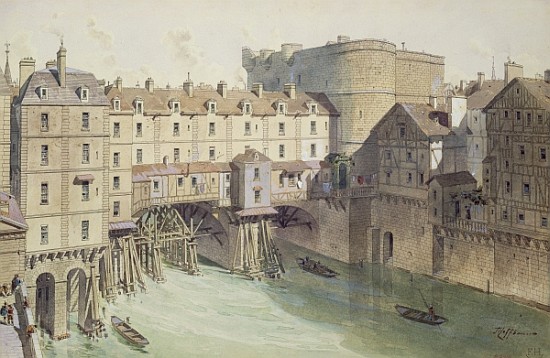 View of Petit Chatelet and the Petit Pont in 1717, illustration from ''Paris Through The Ages'' ; en od (after) Theodor Josef Hubert Hoffbauer