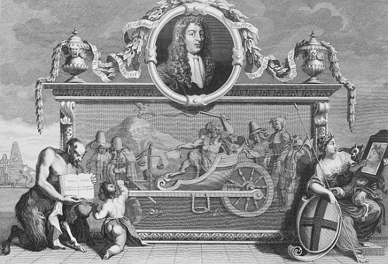 Frontispiece for ''Hudibras'' including a portrait of Samuel Butler; engraved by Cosmo Armstrong od (after) William Hogarth