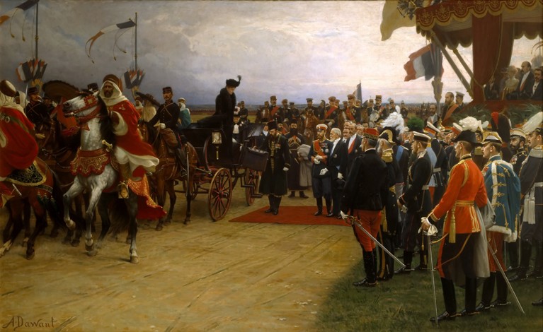 President Emile Loubet Welcoming Tsar Nicolas II and Tsarina Alexandra to the Manoeuvres at Betheny, od Albert Pierre Dawant