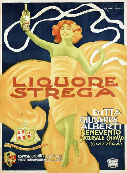 Poster advertising 'Strega' liquer