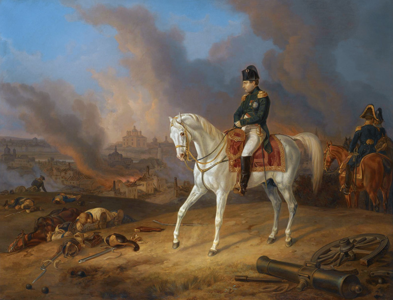 Napoleon Bonaparte before the burning City of Smolensk od Albrecht Adam