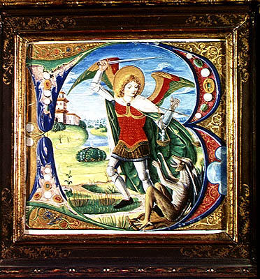 Historiated initial 'B' depicting St. Michael and the Dragon, 1499-1511 (vellum) od Alessandro Pampurino