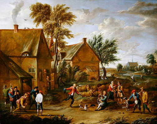 A Game of Bowls by a Tavern (oil on canvas) od Alexander van Bredael