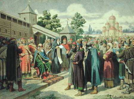 Reading of the Code in the Presence of Grand Duke Jaroslav of Novgorod od Alexej Danilovich Kivschenko