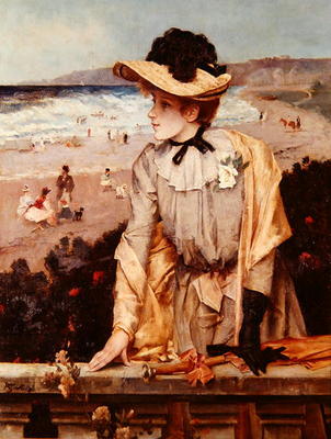 Young Woman at the Beach, or The Parisienne by the Sea (oil on canvas) od Alfred Emile Stevens