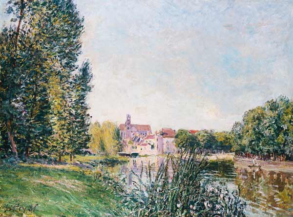 Der Fluss Loing und die Kirche von Moret od Alfred Sisley