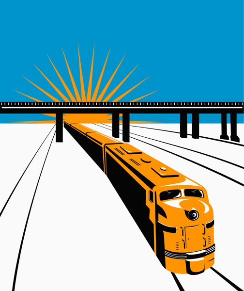 Diesel train with bridge and sunburst od Aloysius Patrimonio