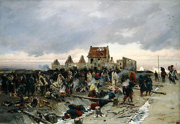 Bivouac at Le Bourget after the Battle of 21st December 1870, 1872 (oil on canvas) od Alphonse Marie de Neuville