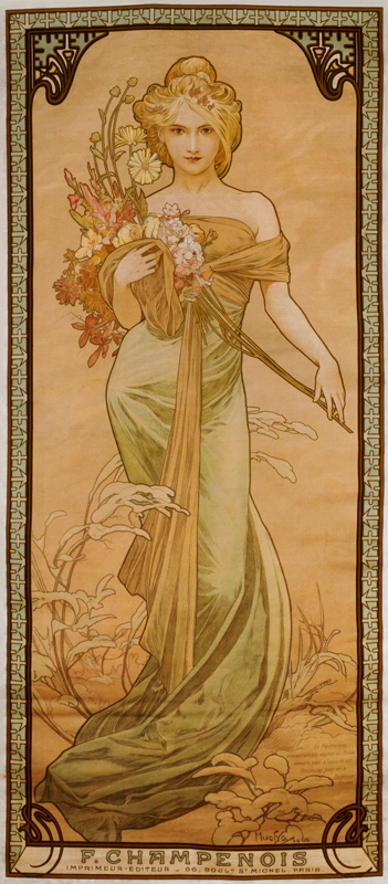Fruehling, Plakat.   od Alphonse Mucha