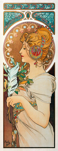 Feder. (Gegenstueck zu ''Schluesselblume'').  od Alphonse Mucha