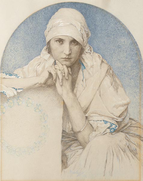 Portrait von Muchas Tochter Jaroslava (Jarca) od Alphonse Mucha