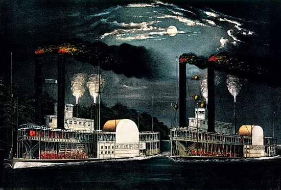 Midnight Race on the Mississippi, published by  Currier and Ives od American School