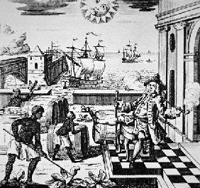 Tobacco trade scene in Virginia (engraving)