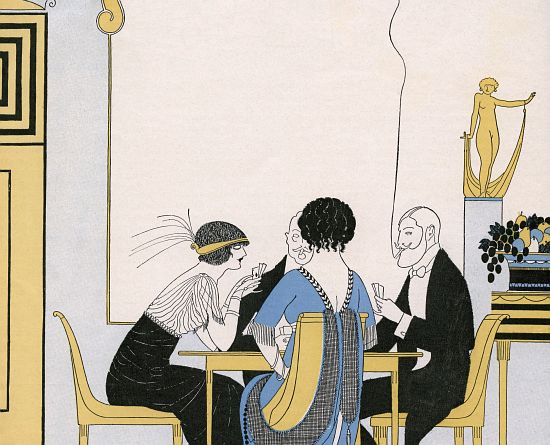 Elegant Couples Playing a Card Game od American School, (20th century)