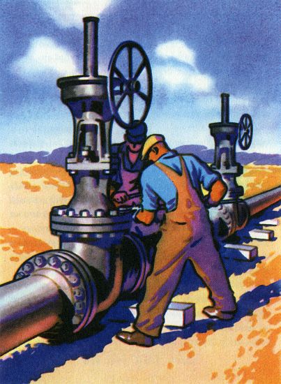 Oil Series: Workers at a Pipeline od American School, (20th century)