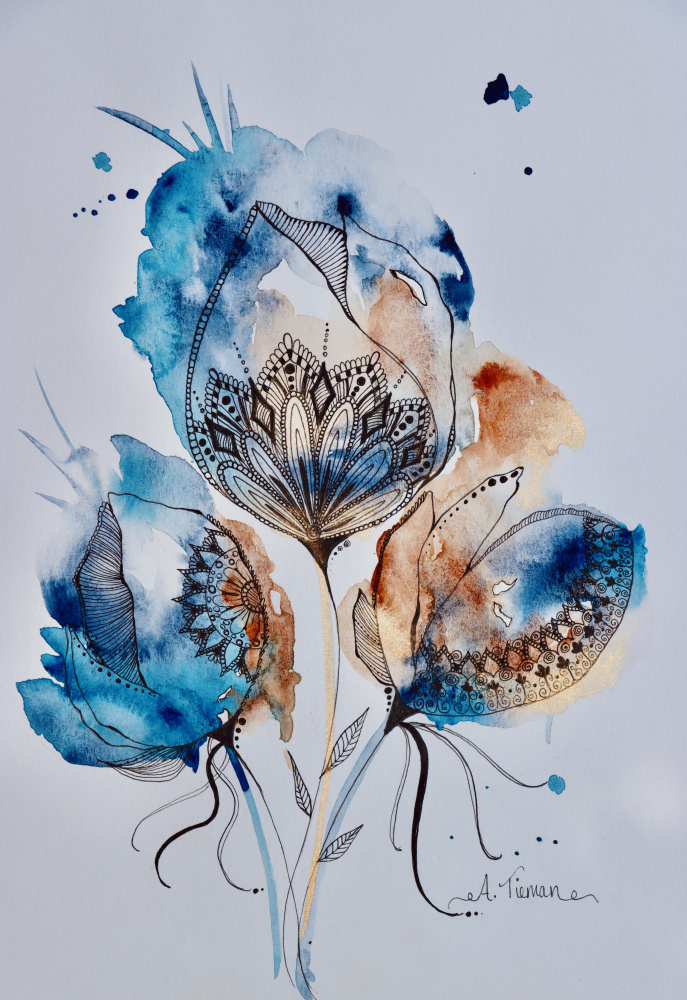 Mandala Floral (blue, Gold, Burnt Sienna) od Amy Tieman