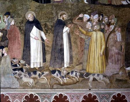 St. Dominic Sending Forth the Hounds and St. Peter Martyr Casting Down the Heretics, from the Spanis od Andrea  di Bonaiuto